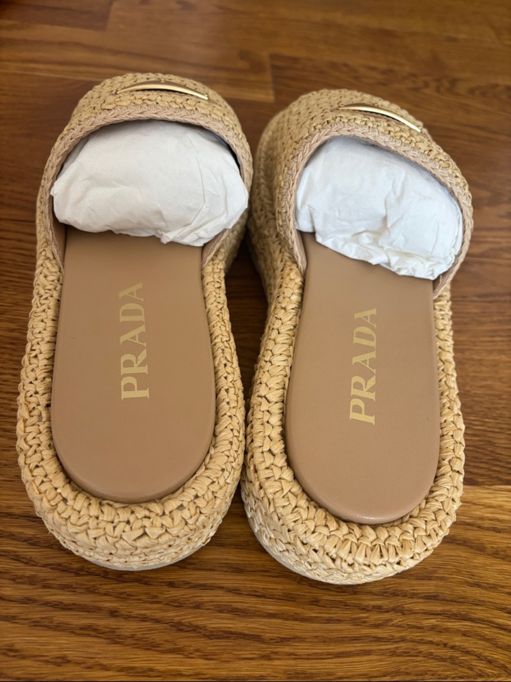 Prada Raffia Neutral Woven Platform Slide Sandals size 40 - 10 - Picture 8 of 9